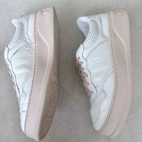 Gucci White Jumbo GG Embossed Leather Low Top Sneakers size EU 39.5 US 9.5 - Picture 10 of 15